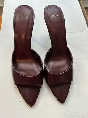 Mango Pointed Toe Slide Mules in Deep Burgundy EUR 41 / US 10